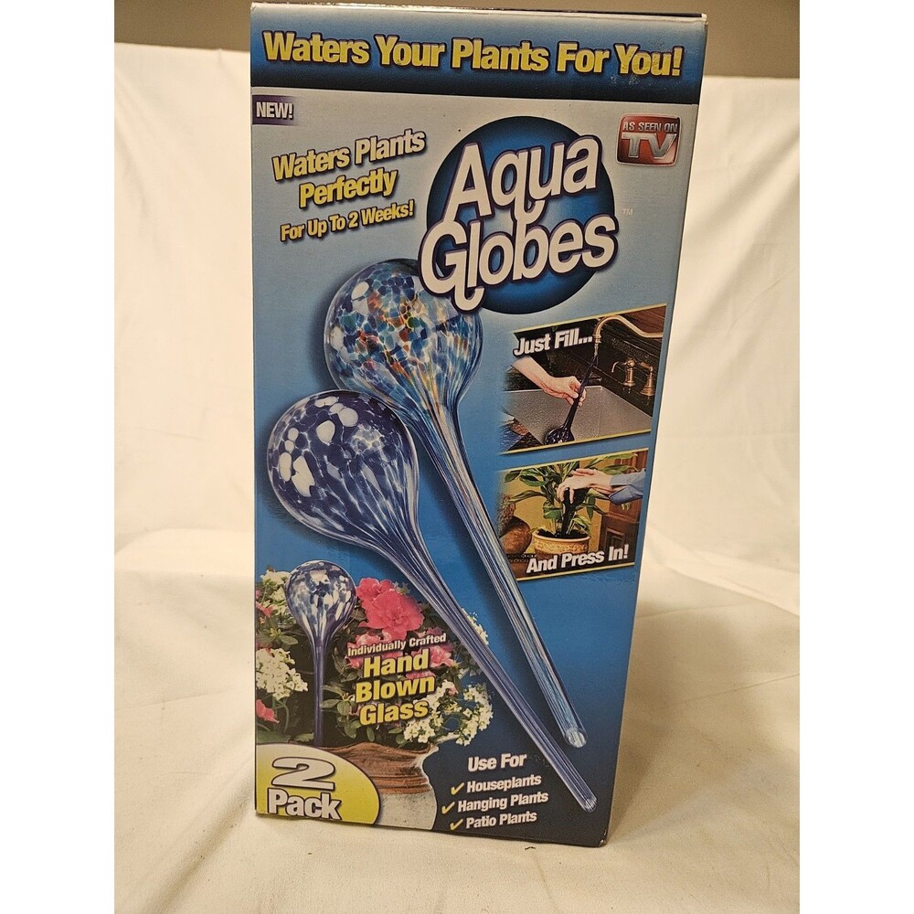 NEW Aqua Globes 2 Pack Multicolored Hand Blown Glass ~ Waters Your Plants NIB